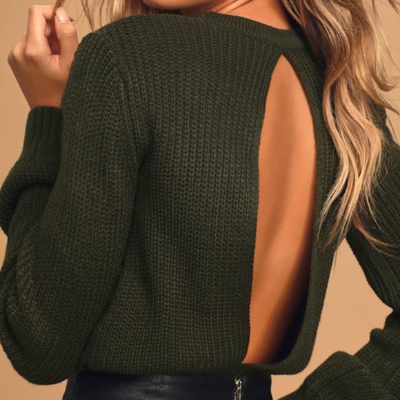Lulus Ride On By Dark Olive Green Knit Backless Cropped Sweater - Size XS - Picture 1 of 1
